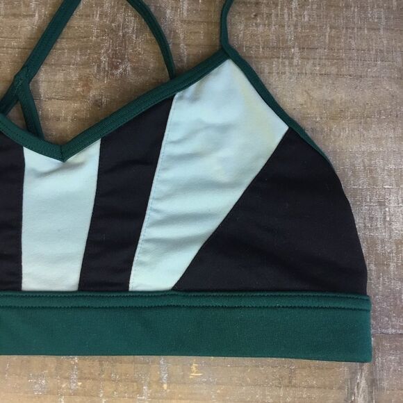 Alo Yoga green grey black sports workout yoga bra top spaghetti straps size XS - Picture 3 of 8
